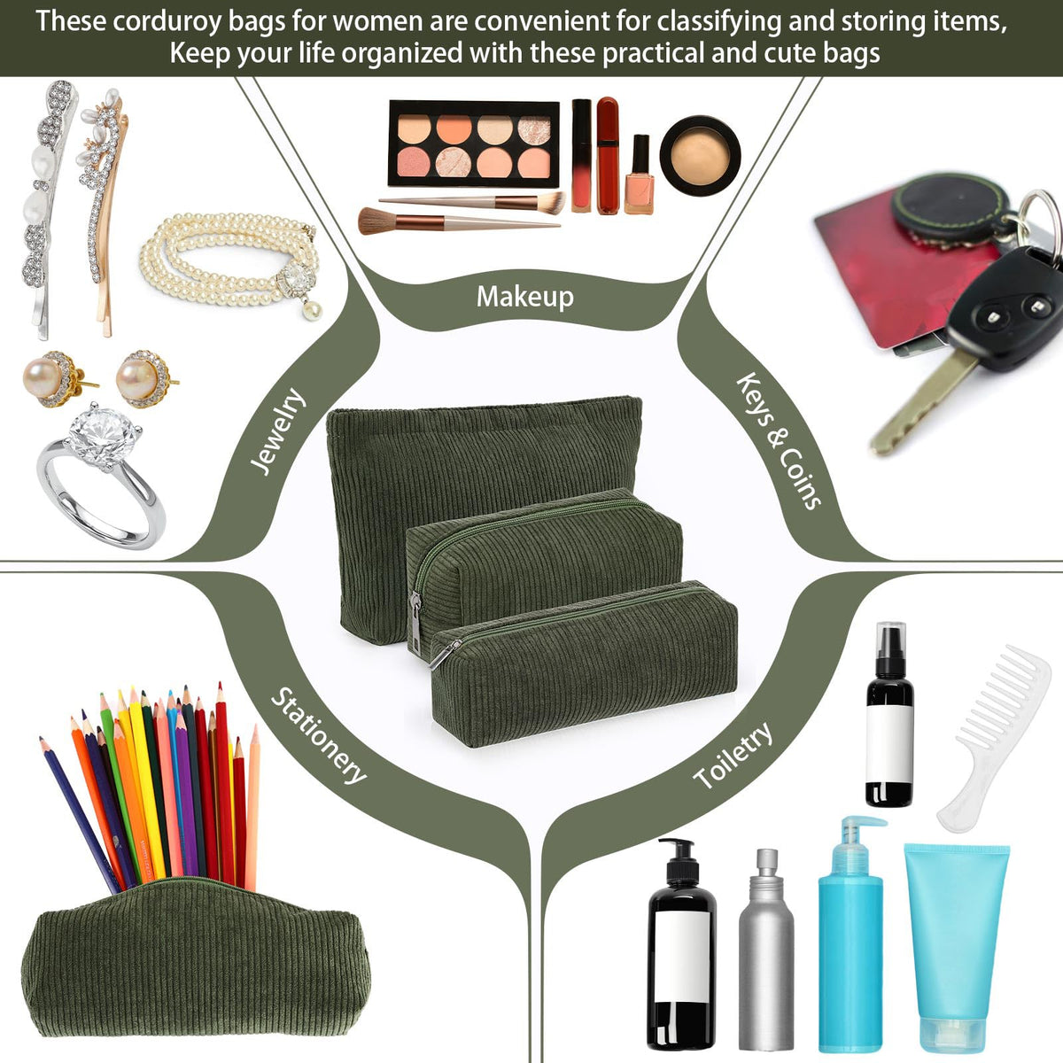 Huhumy makeup bag set on a vanity with cosmetics