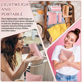 Huhumy makeup bags organized on a vanity