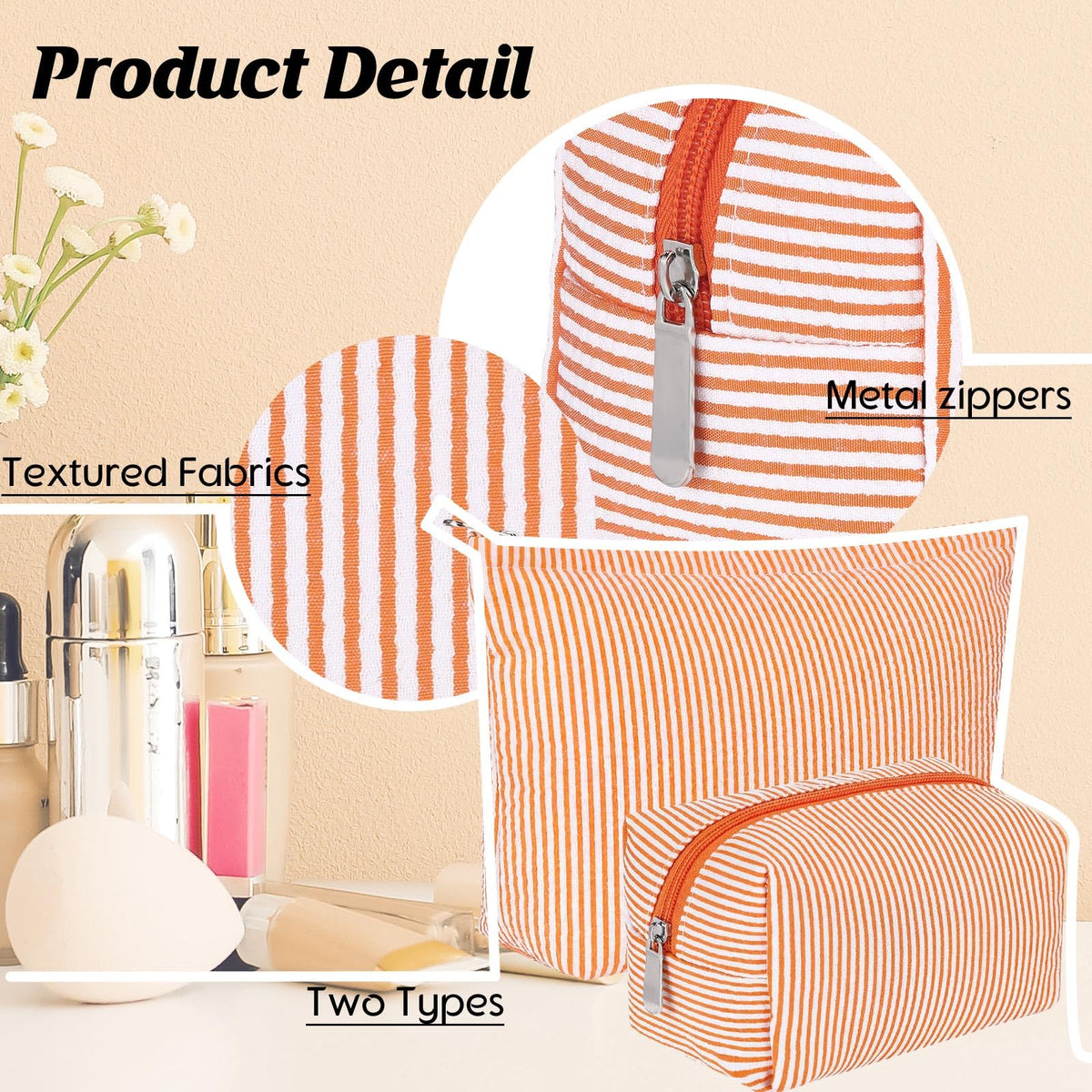 Huhumy makeup bags showing soft seersucker material