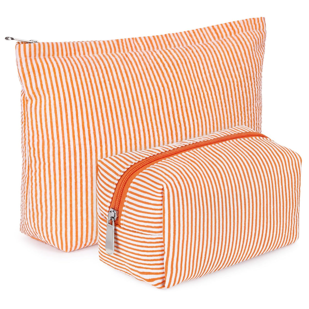 Huhumy orange striped makeup bag set front view