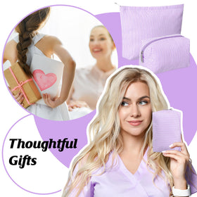 Huhumy purple striped makeup bag close-up