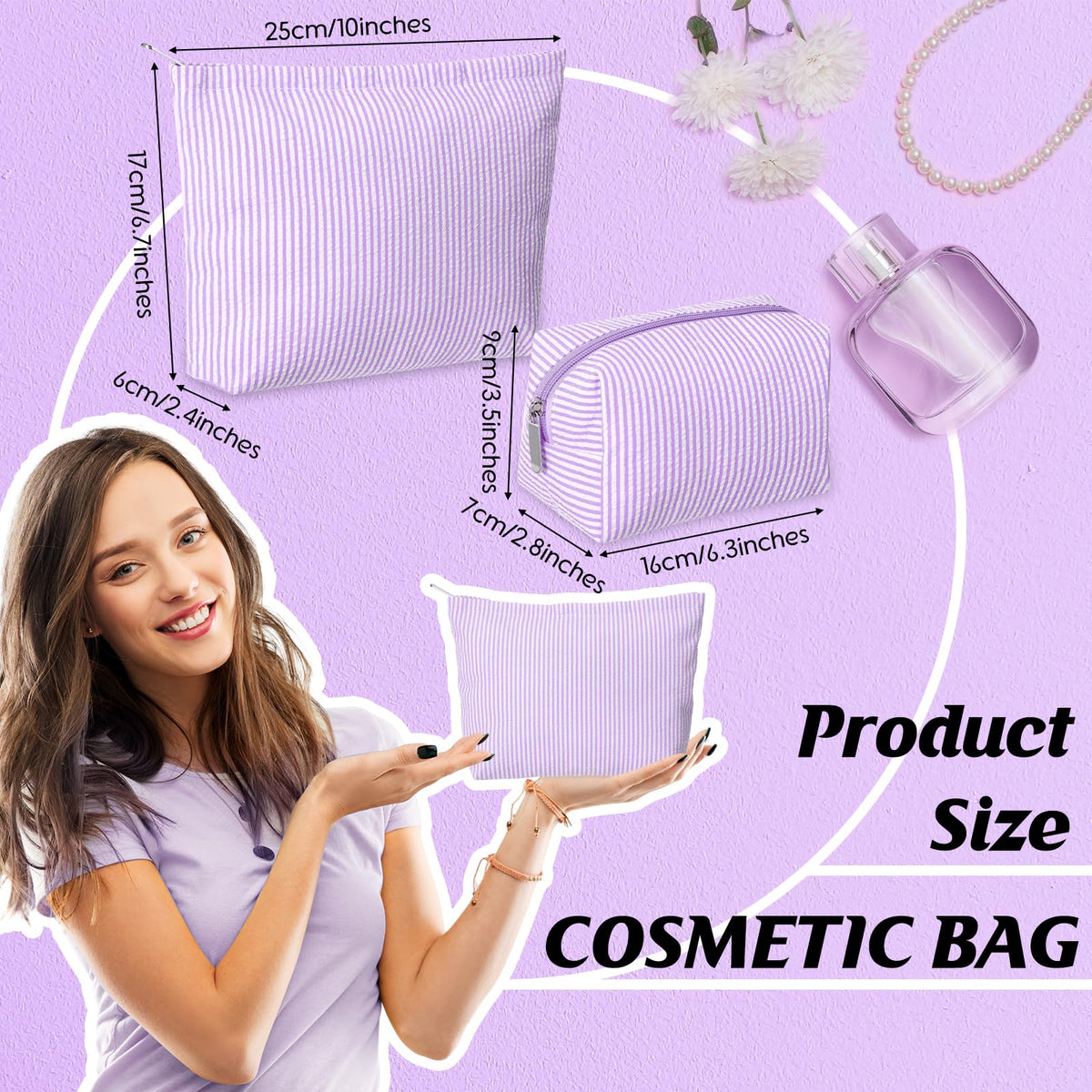 Huhumy purple striped makeup bag side view