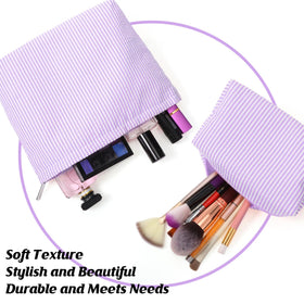 Huhumy purple striped makeup bag with toiletries