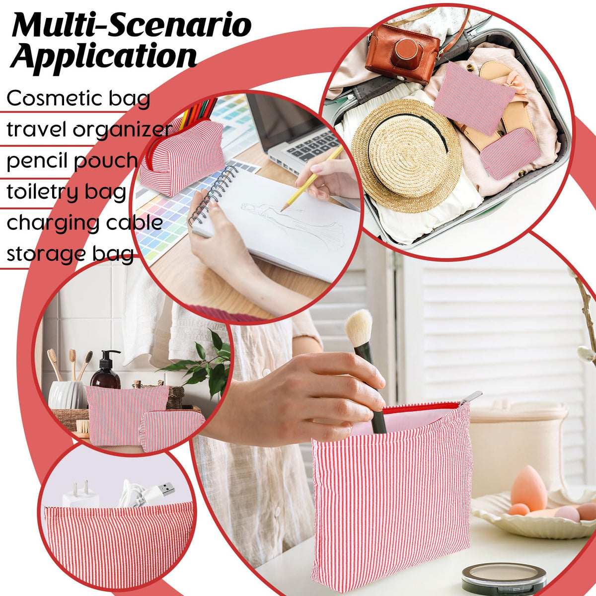 Huhumy red striped bags with toiletries