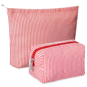 Huhumy red striped makeup bag set front view