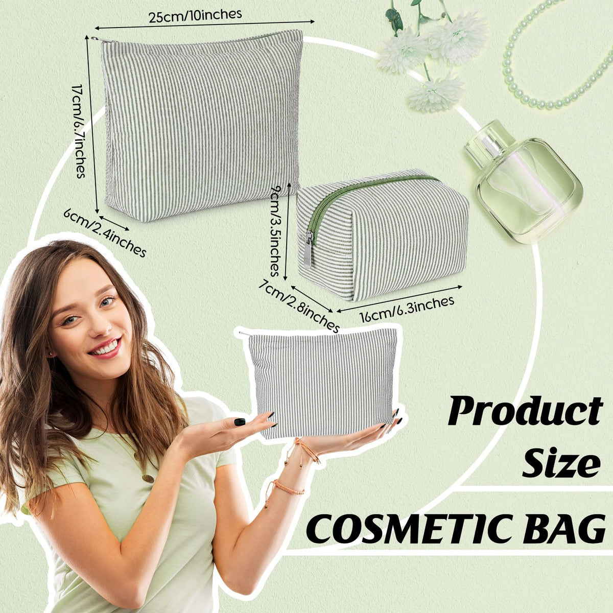 Huhumy small makeup bag 6.3 x 2.8 x 3.5 inches in bean green
