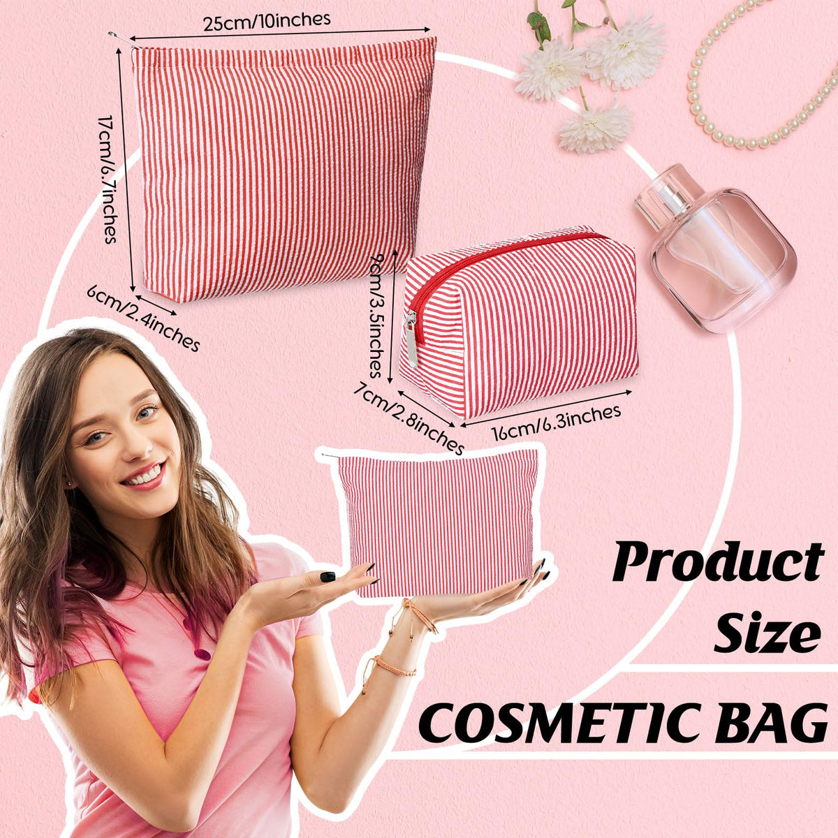 Huhumy small makeup bag in red seersucker