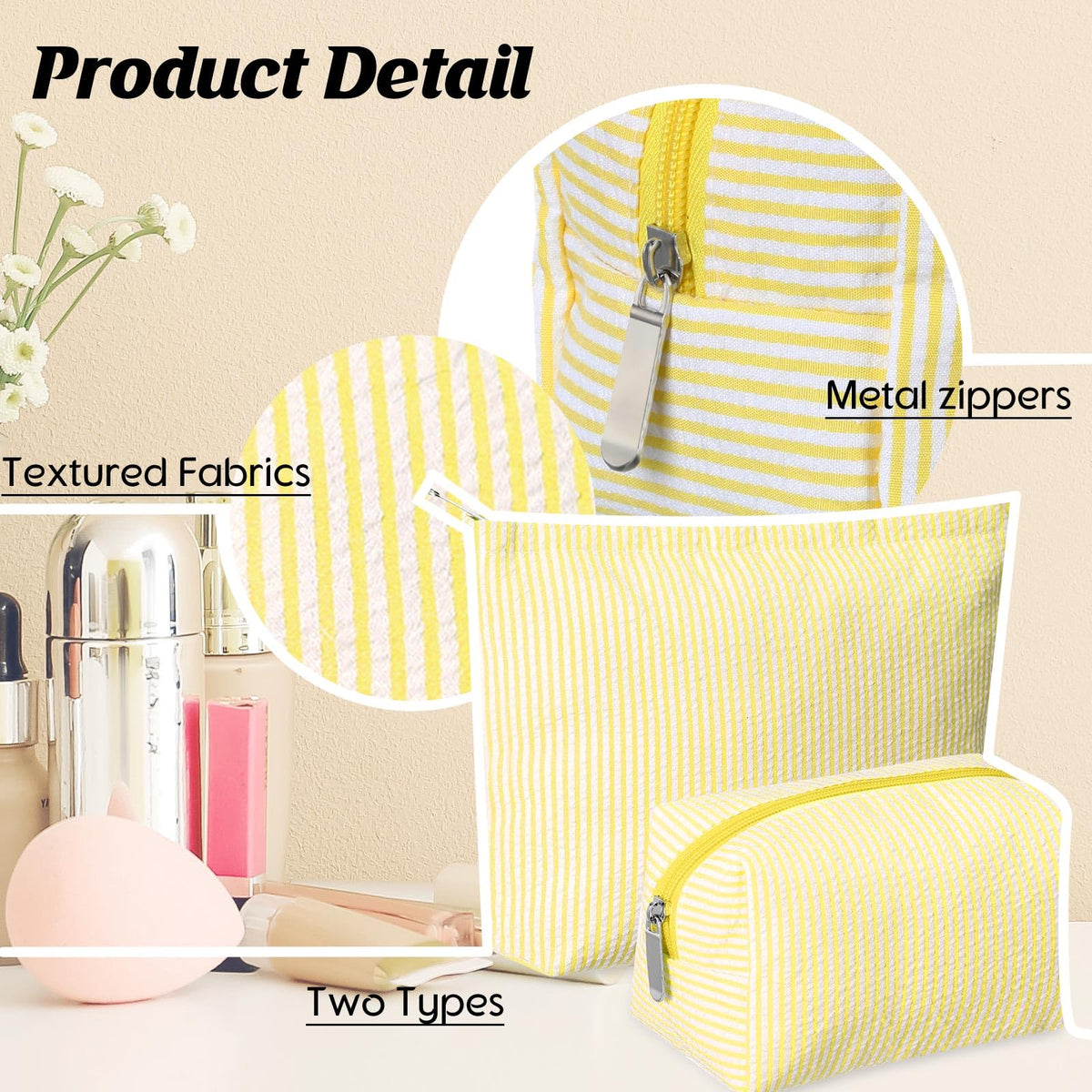 Huhumy small makeup bag with seersucker texture