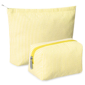 Huhumy yellow striped makeup bag set front view