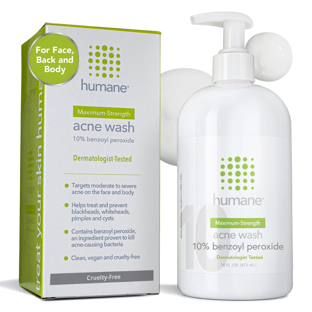 humane Benzoyl Peroxide Acne Body Wash 10% front view