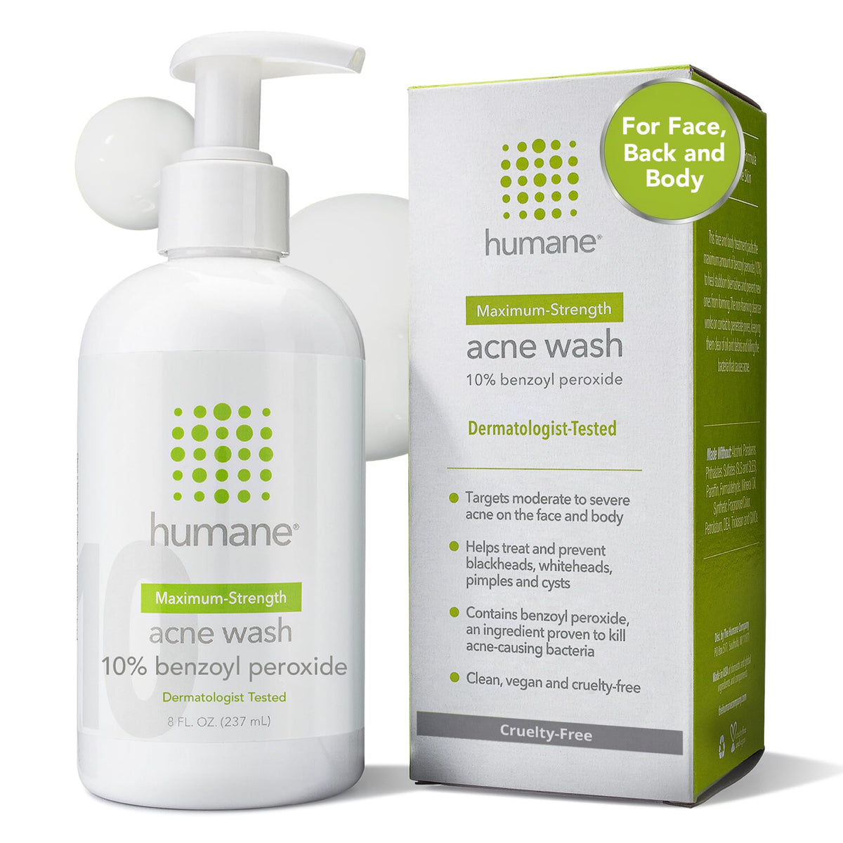 humane Benzoyl Peroxide Acne Body Wash 10% front view