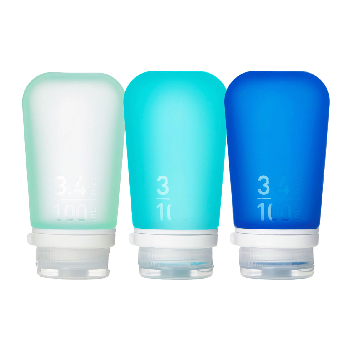 humangear GoToob+ 3-Pack large squeeze bottles in mint, aqua, and teal