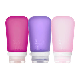 humangear GoToob+ 3-Pack large squeeze bottles in rose, lilac, and magenta