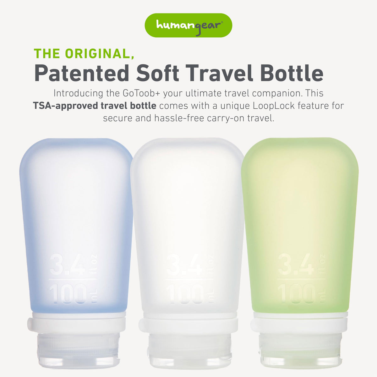 humangear GoToob+ bottle with LoopLock cap close-up