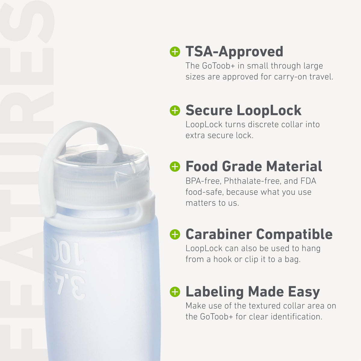 humangear GoToob+ medium squeeze bottle standing on its own