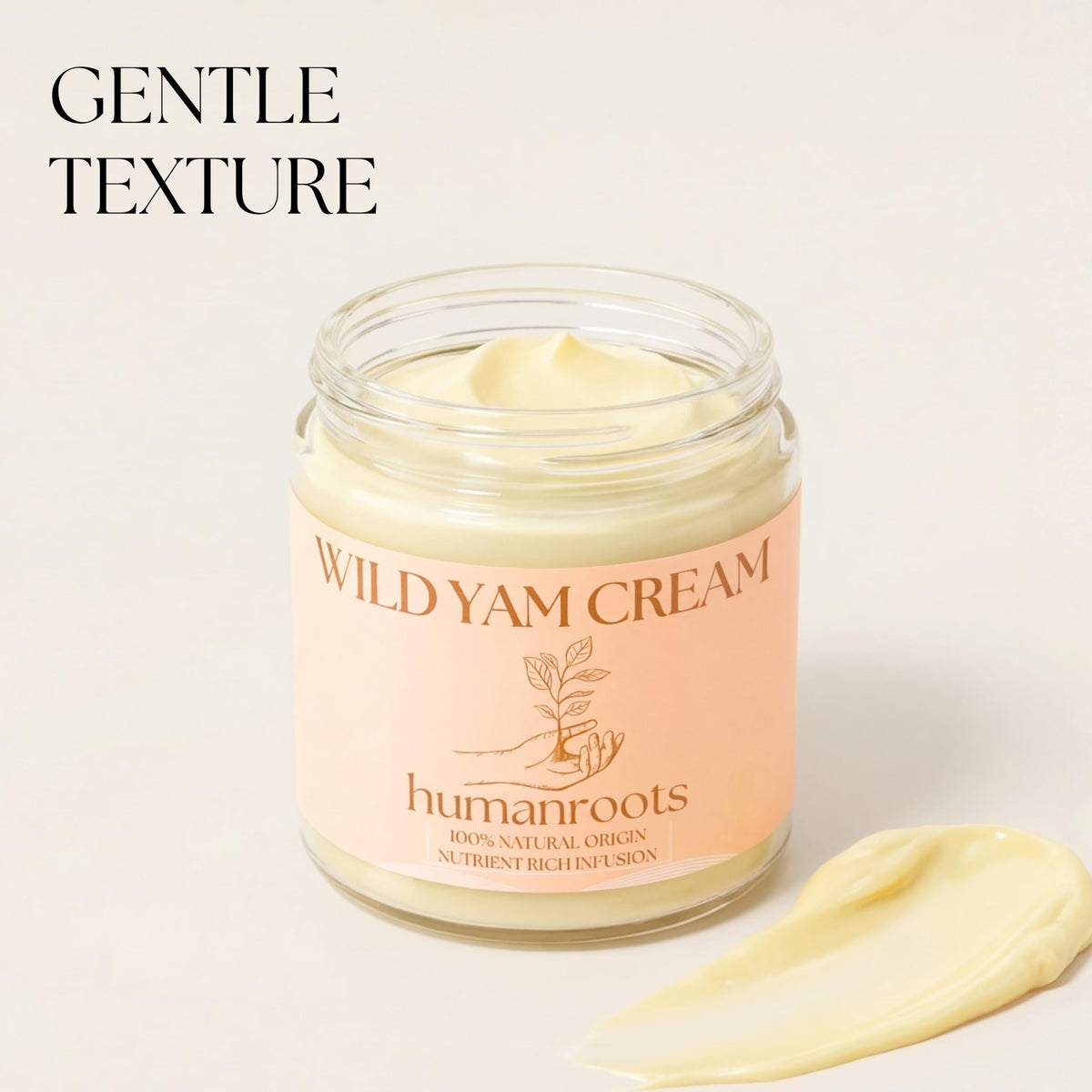 humanroots Wild Yam Cream on wooden surface