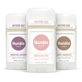 HUMBLE Aluminum-Free Deodorant 3 Pack Lavender, Rose, Unscented front view