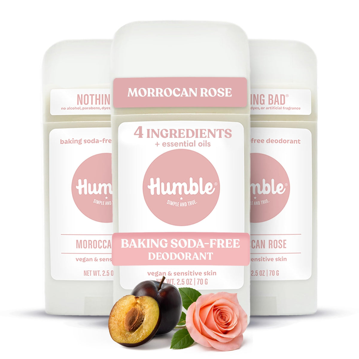 HUMBLE Aluminum-Free Deodorant 3-Pack Moroccan Rose front view