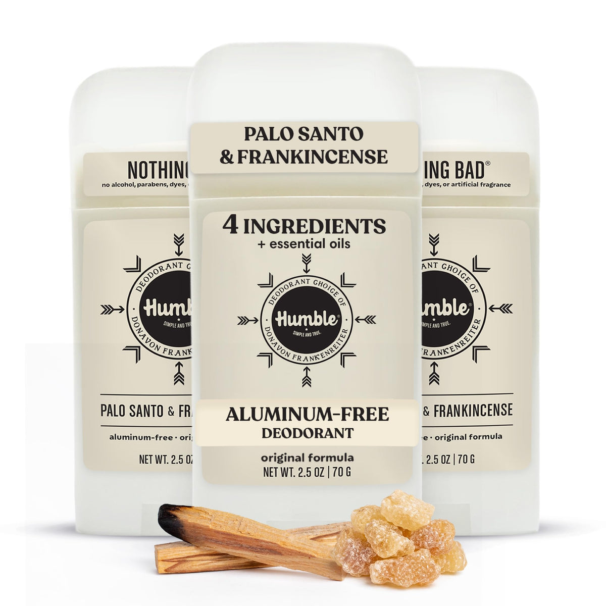 HUMBLE Aluminum-Free Deodorant 3-Pack, Palo Santo & Frankincense front view