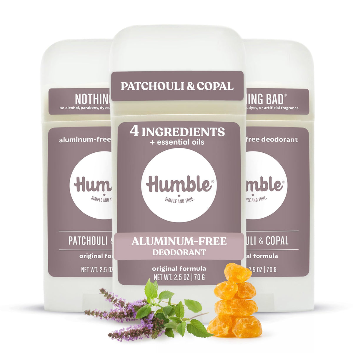 HUMBLE Aluminum-Free Deodorant 3-Pack Patchouli & Copal front view