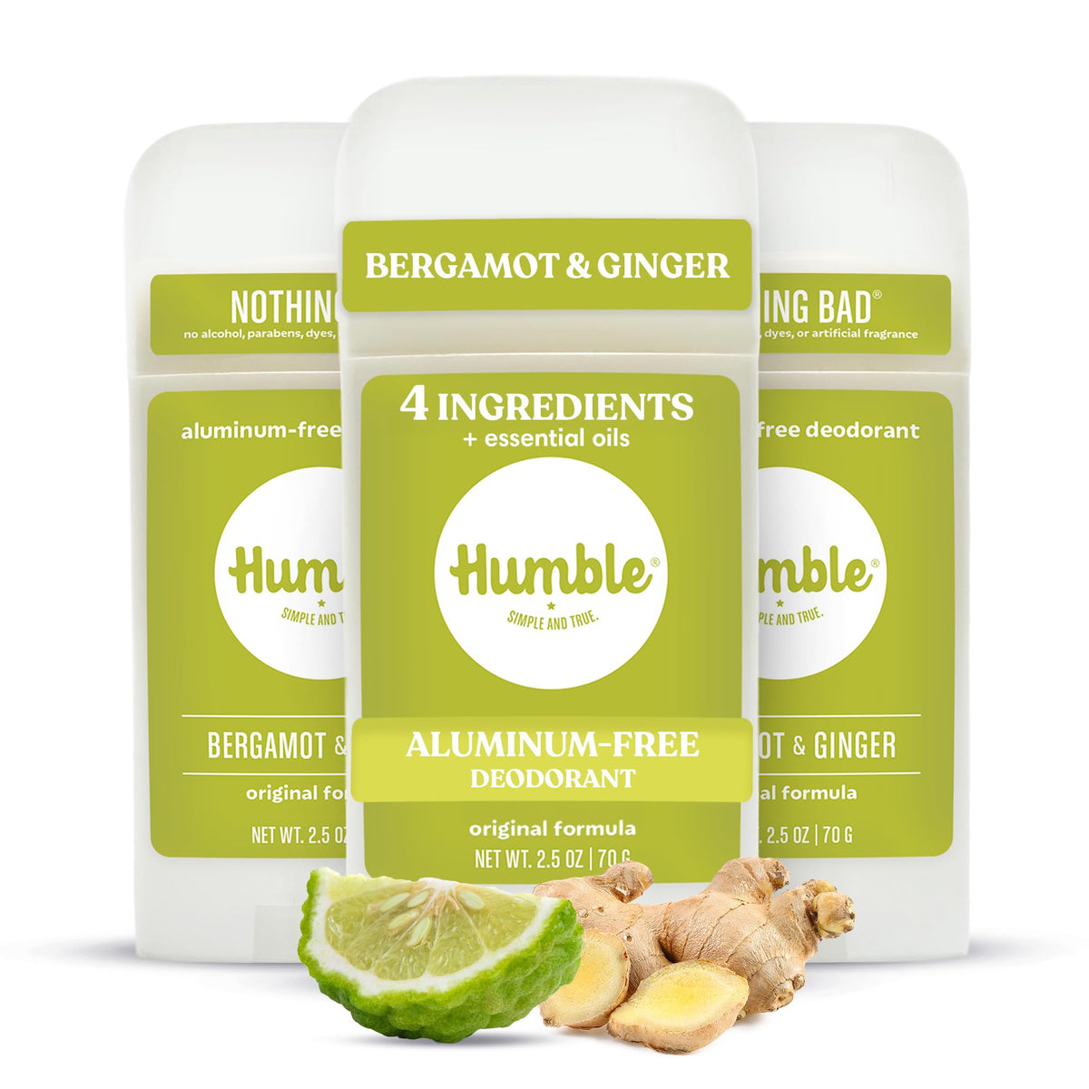 HUMBLE Aluminum-Free Deodorant 3-Pack with Bergamot & Ginger scent