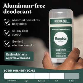 HUMBLE Aluminum-Free Deodorant Black Spruce stick close-up