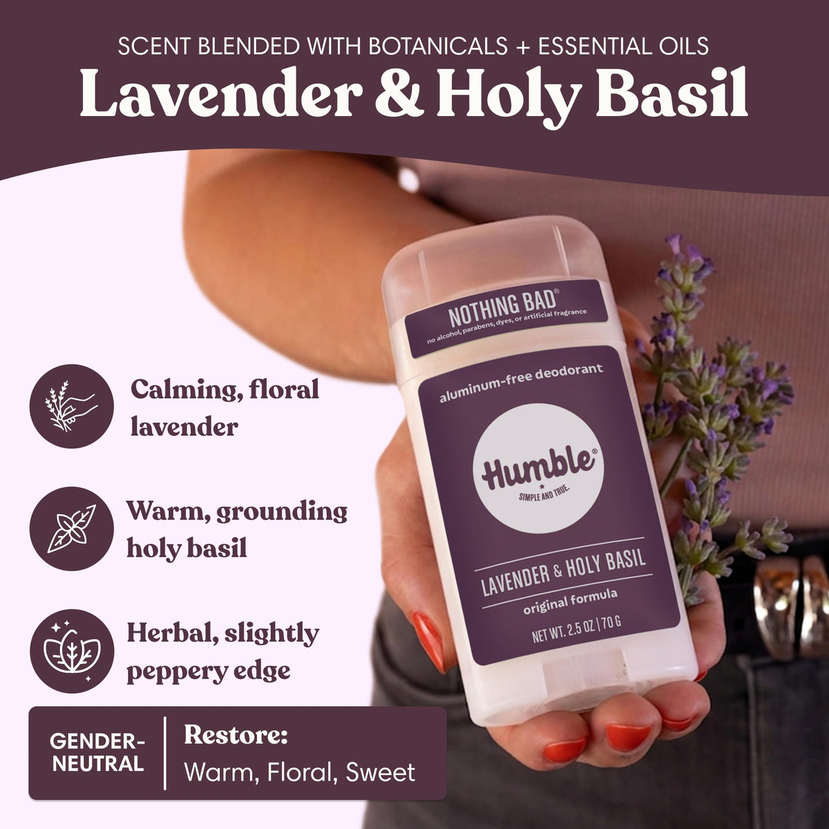 HUMBLE Aluminum-Free Deodorant Lavender & Holy Basil ingredient list