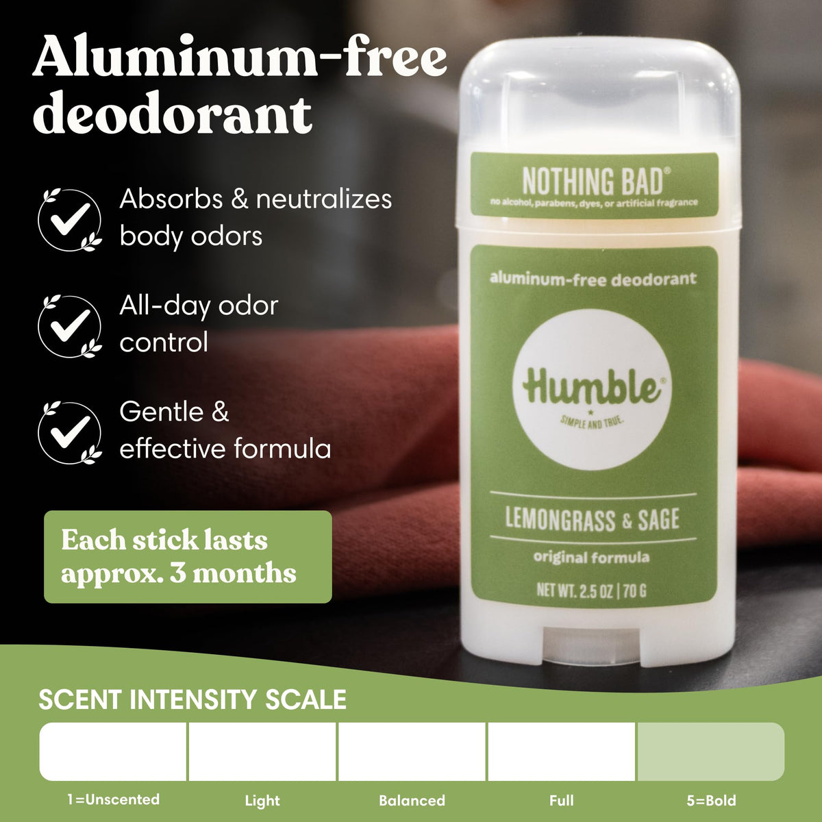 HUMBLE Aluminum-Free Deodorant Lemongrass & Sage back view