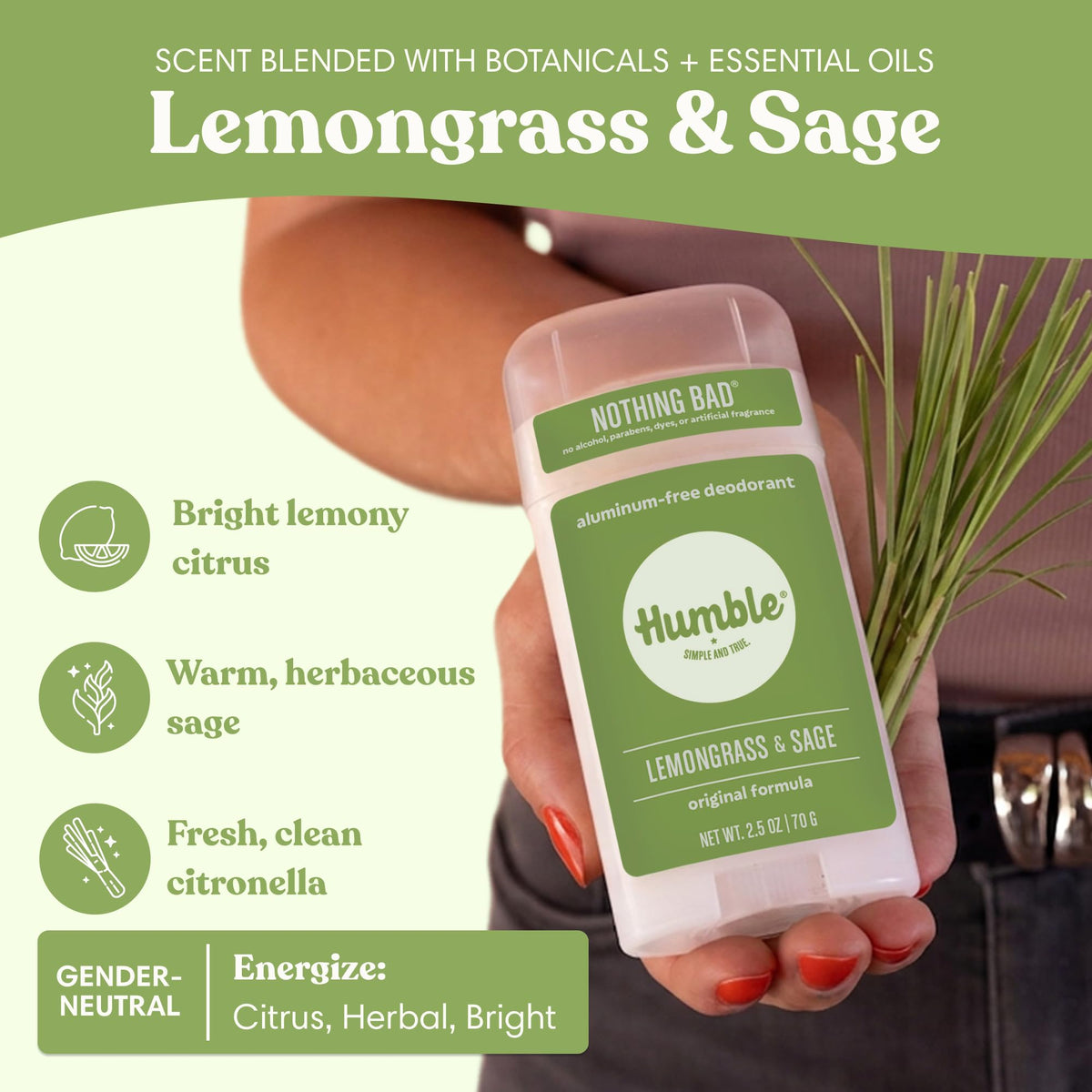 HUMBLE Aluminum-Free Deodorant Lemongrass & Sage packaging