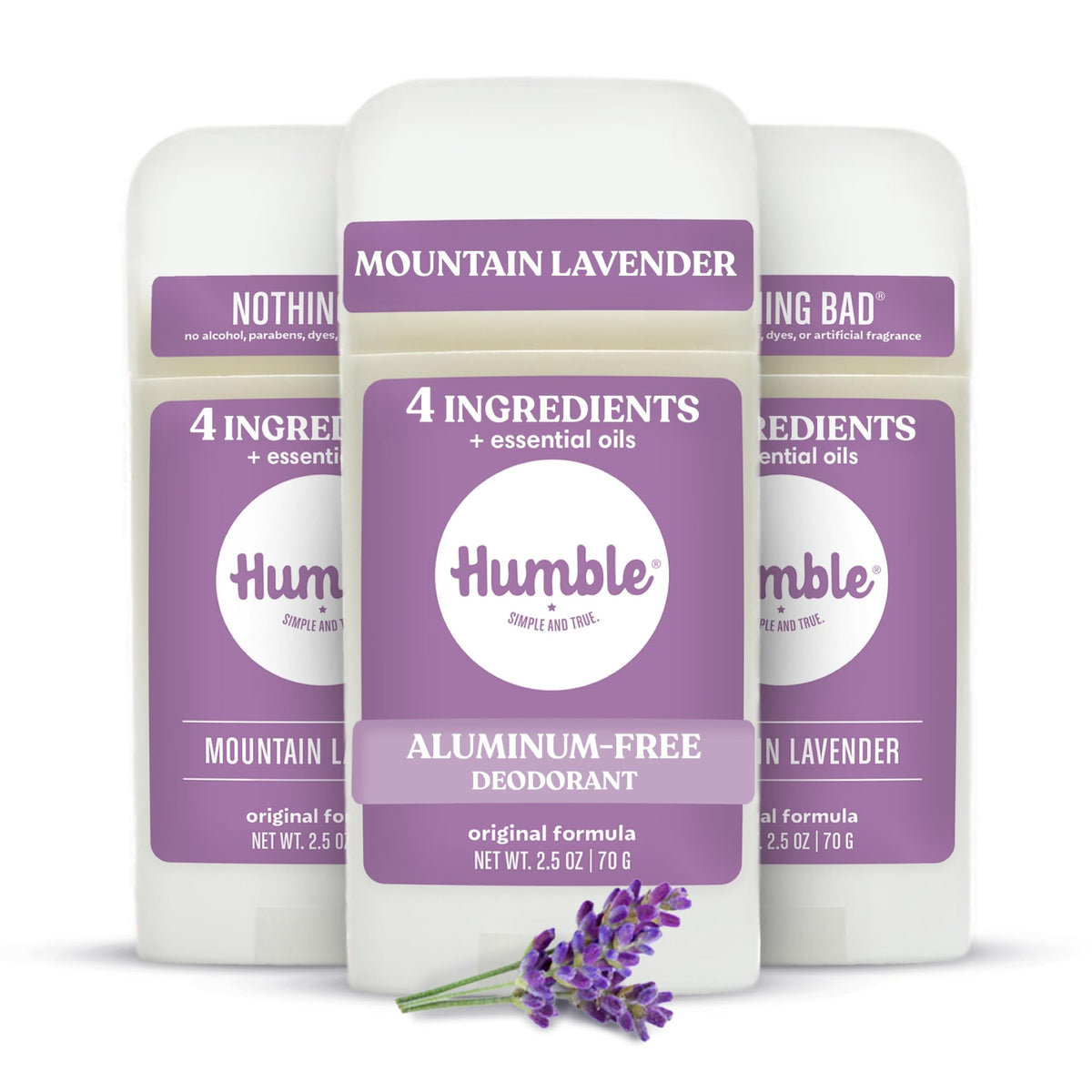 HUMBLE Aluminum-Free Deodorant Mountain Lavender 3-pack front view