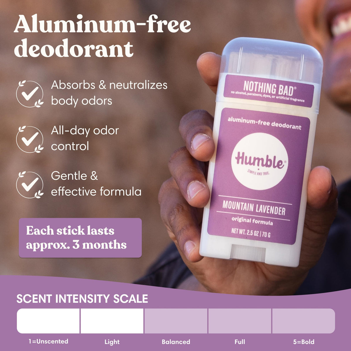 HUMBLE Aluminum-Free Deodorant Mountain Lavender stick close-up