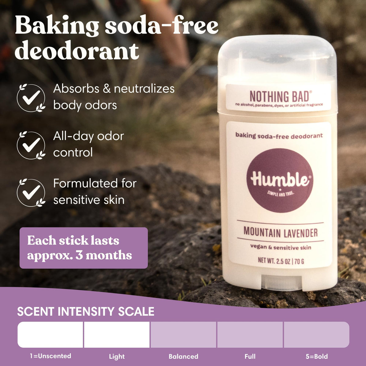 HUMBLE Aluminum-Free Deodorant packaging showing Mountain Lavender scent