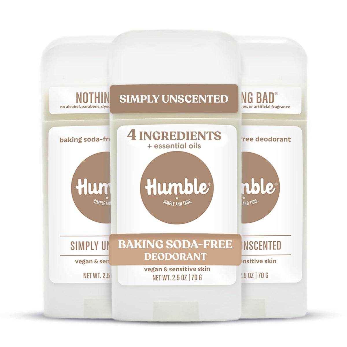 HUMBLE Aluminum-Free Deodorant Simply Unscented 3-Pack front view