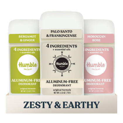HUMBLE Aluminum-Free Deodorant Variety Pack front view with three scents