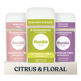 HUMBLE Aluminum-Free Deodorant Variety Pack with three sticks in packaging