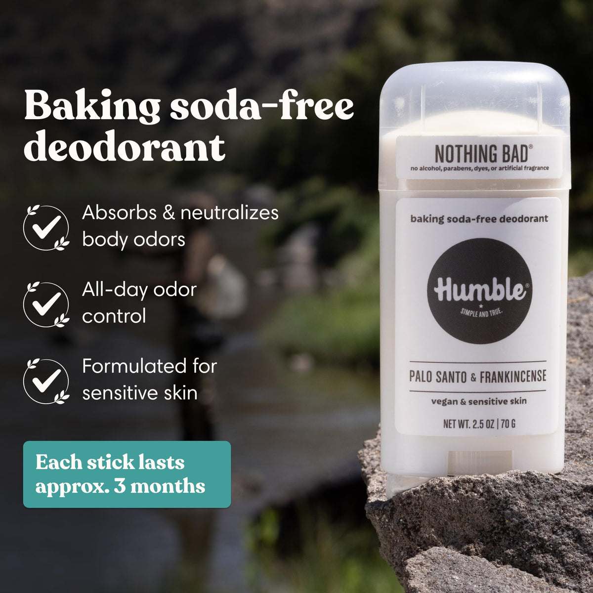 HUMBLE deodorant stick Palo Santo & Frankincense close-up