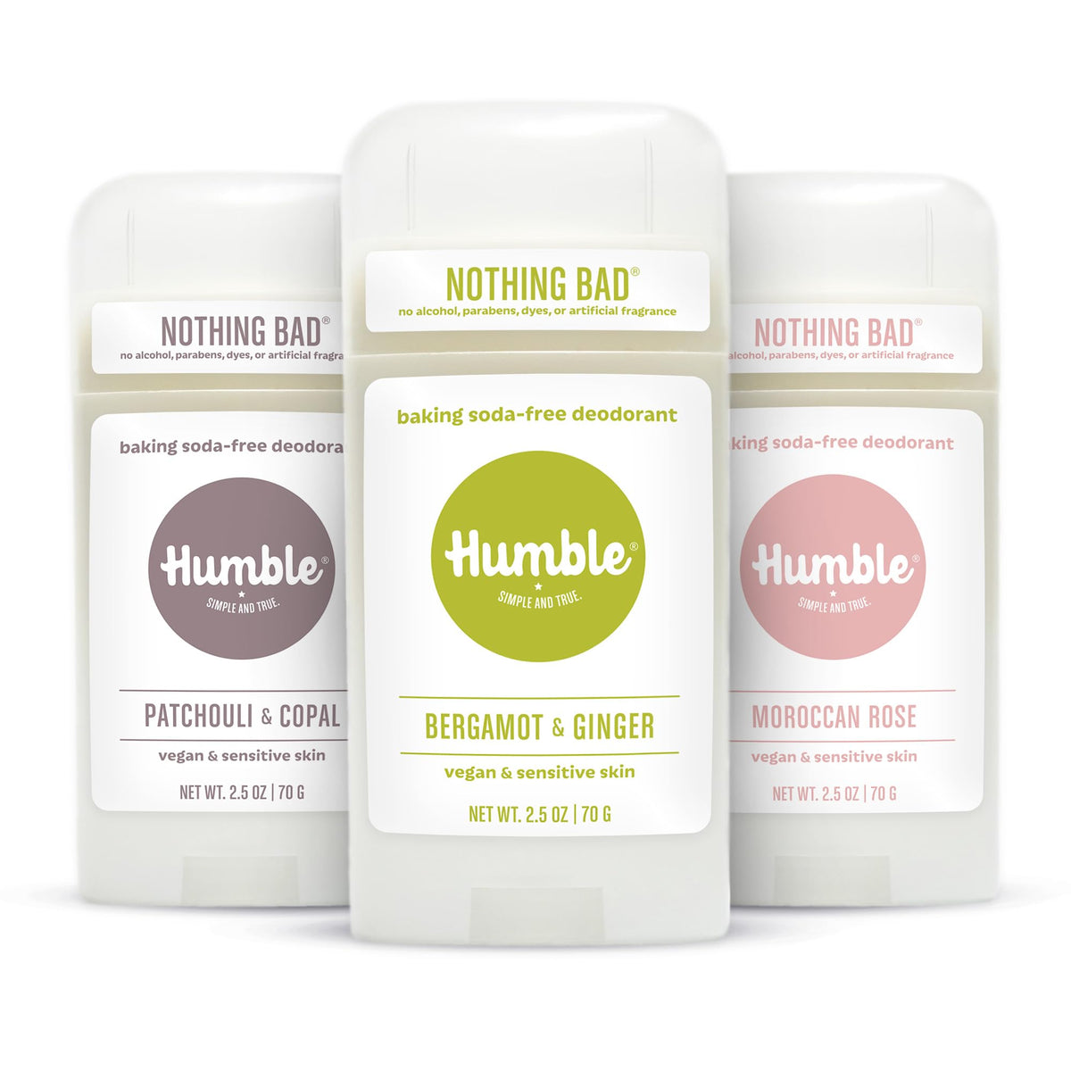 HUMBLE SIMPLE AND TRUE. Aluminum-Free Deodorant 3-Pack front view