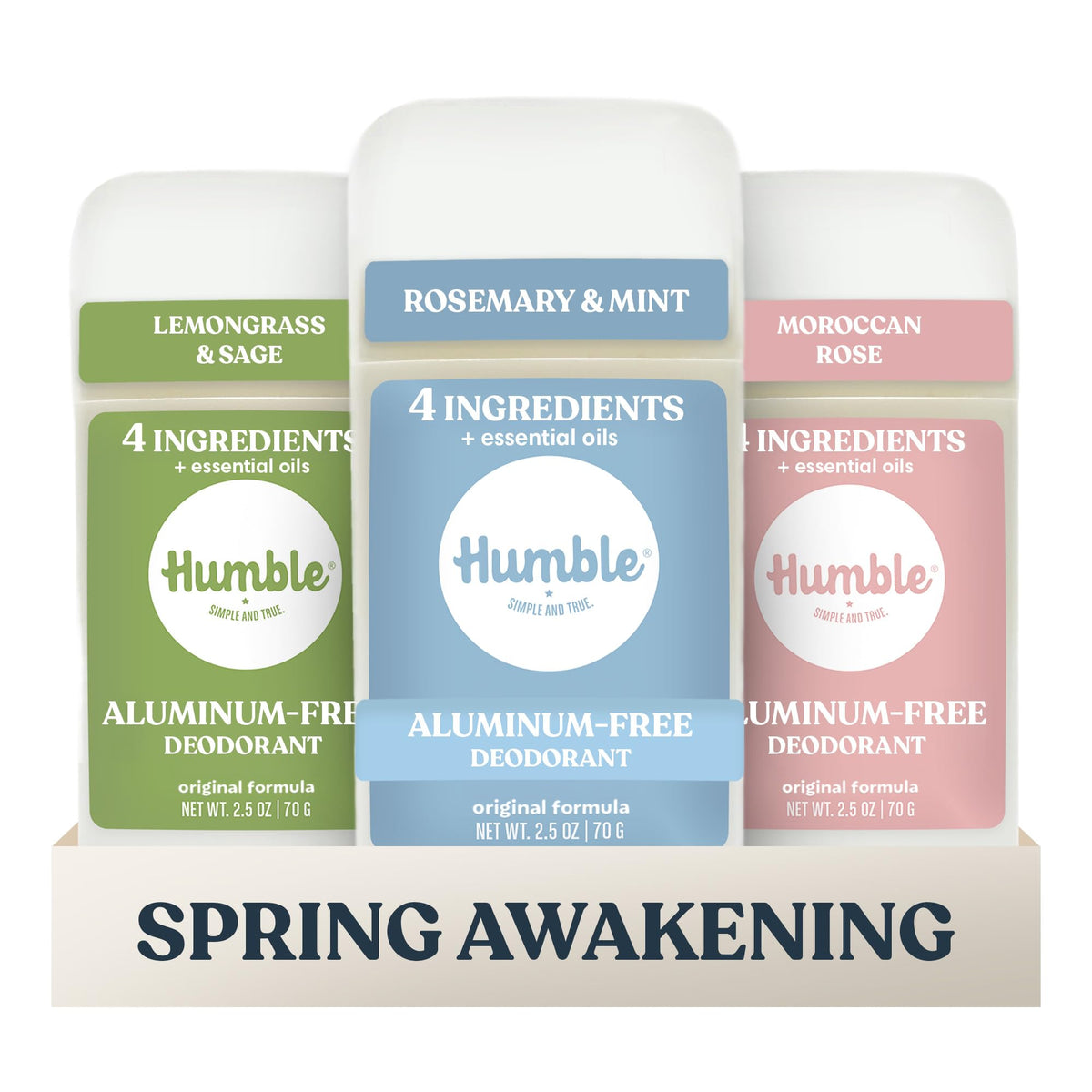 HUMBLE SIMPLE AND TRUE. Aluminum-Free Deodorant 3 Pack front view