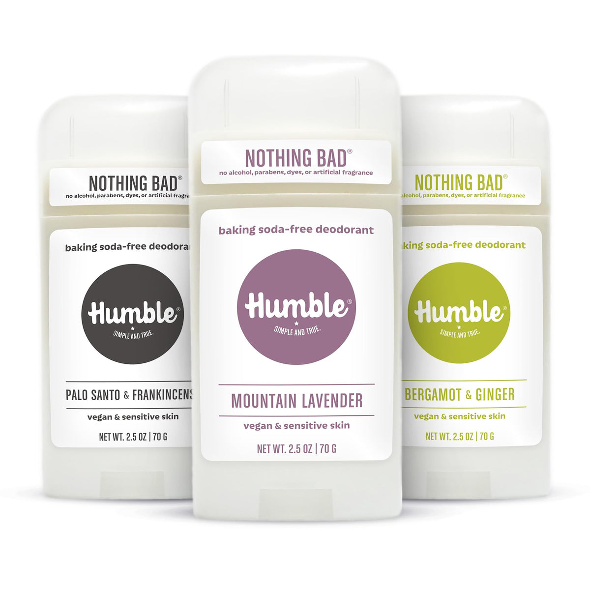 HUMBLE SIMPLE AND TRUE. Aluminum-Free Deodorant 3 Pack front view