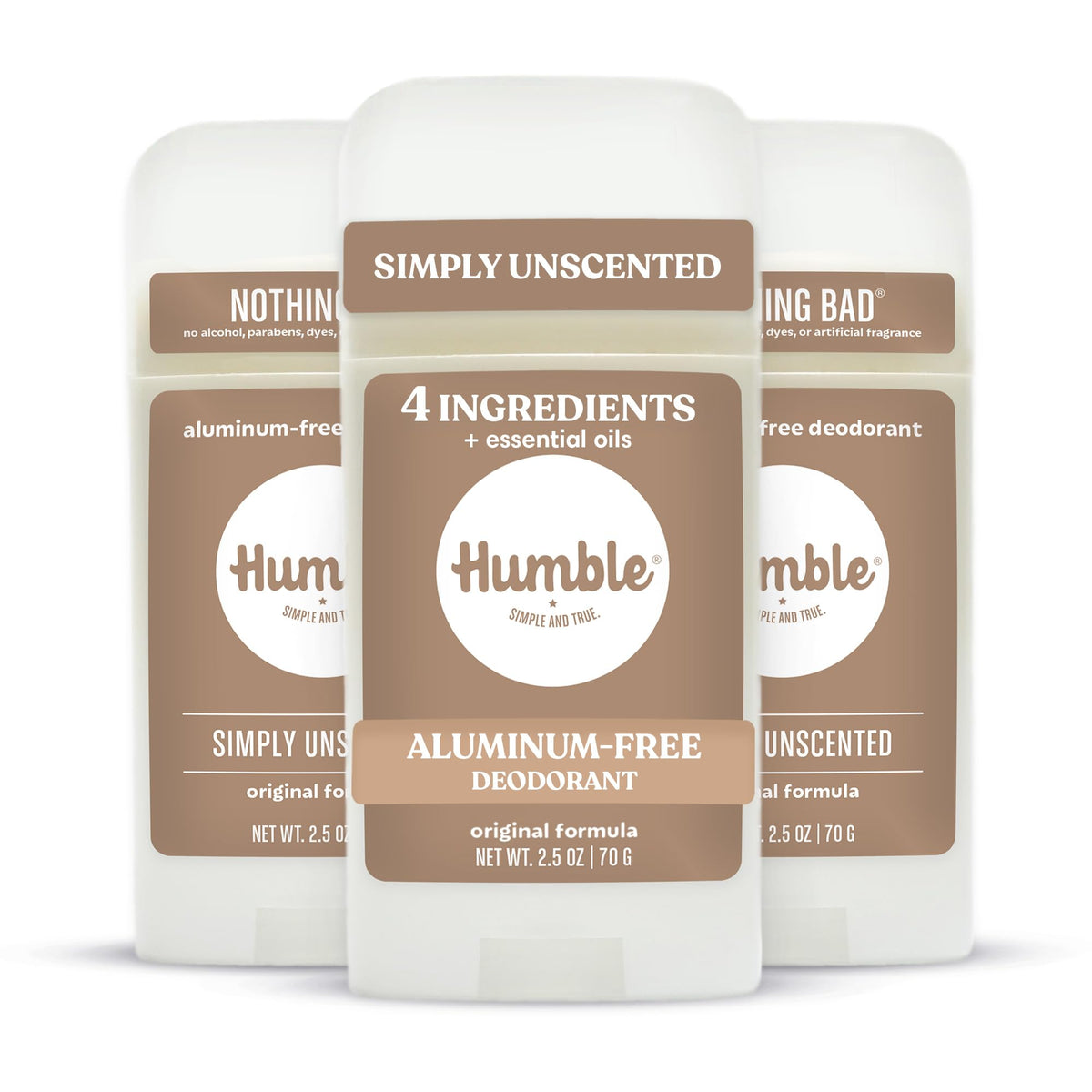 HUMBLE SIMPLE AND TRUE. Aluminum-Free Deodorant Simply Unscented 3-Pack front view
