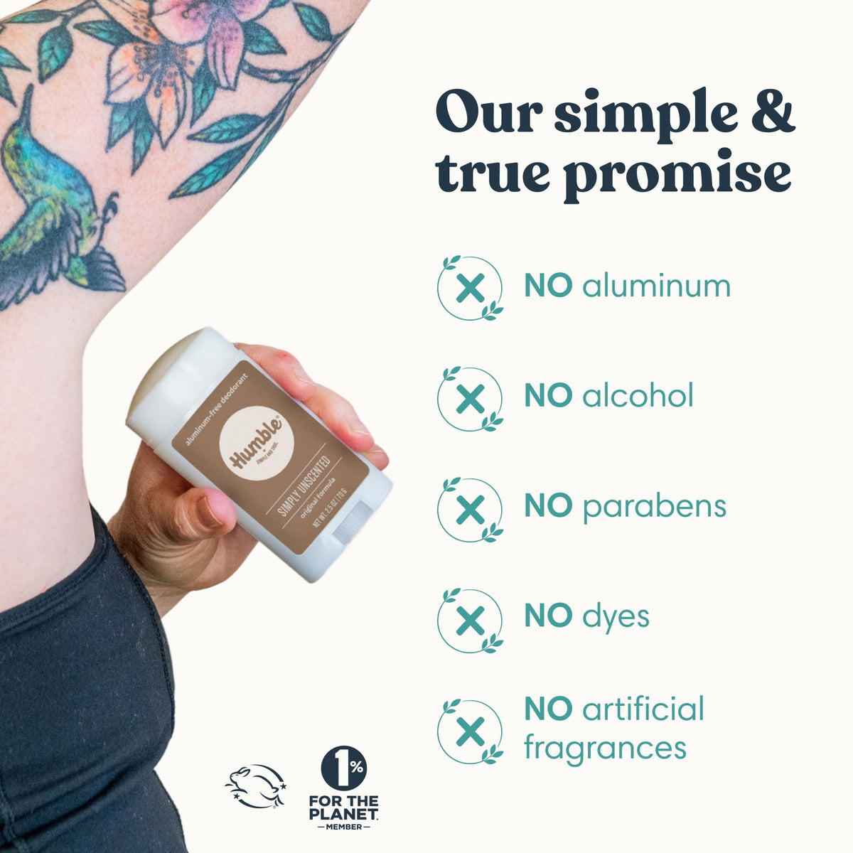 HUMBLE SIMPLE AND TRUE. Aluminum-Free Deodorant Simply Unscented in lifestyle setting