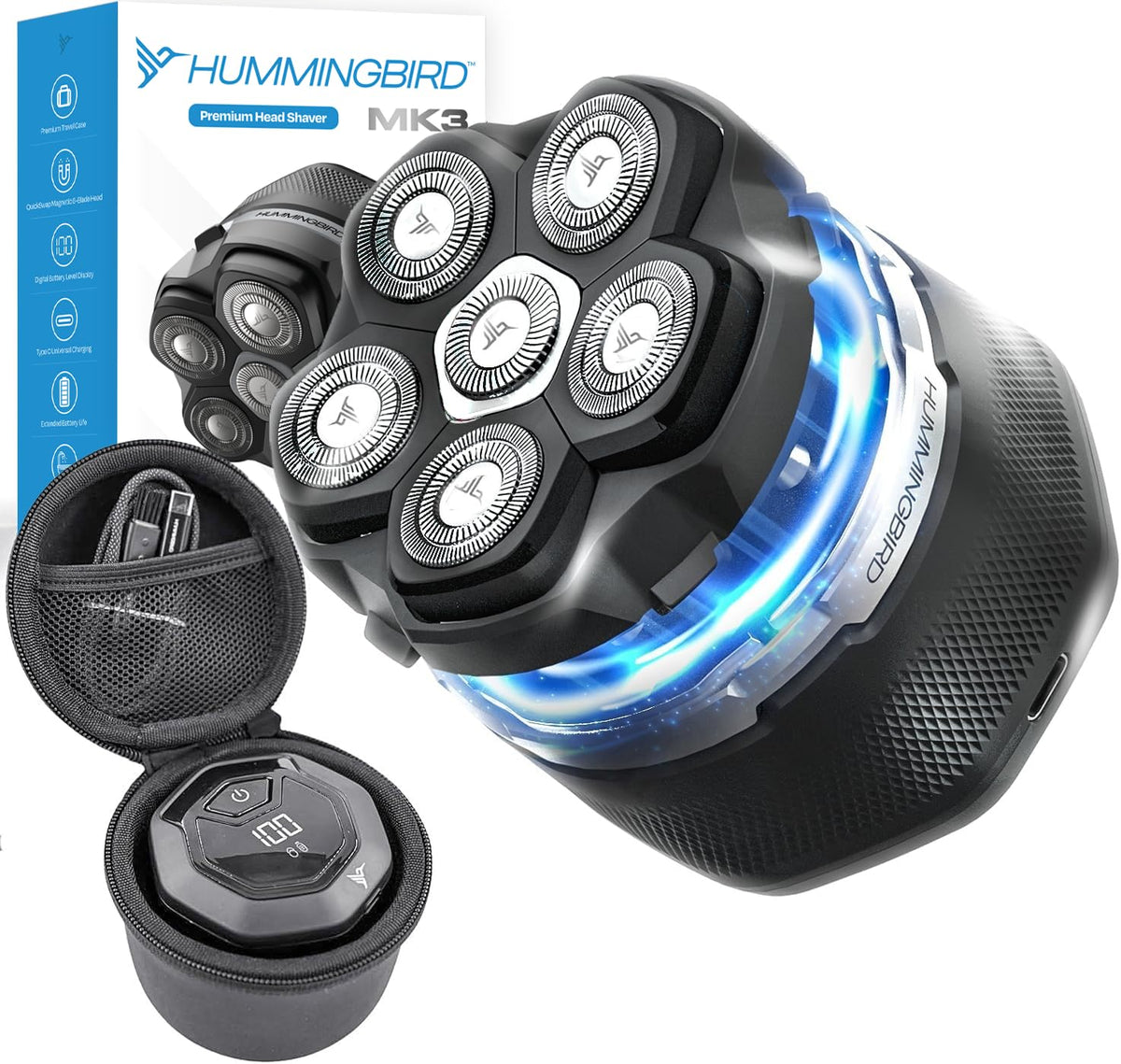 HUMMINGBIRD MK3 Head Shaver front view with six flexible blades