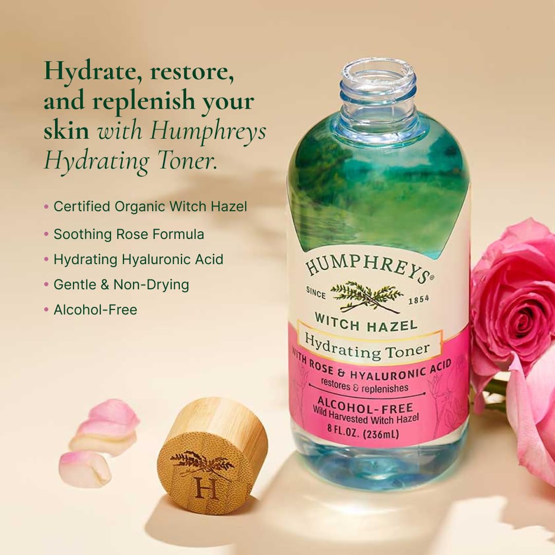 Humphreys Witch Hazel Hydrating Toner with Rose bottle side view
