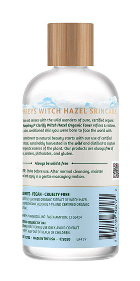 Humphreys Witch Hazel Toner back label with ingredients