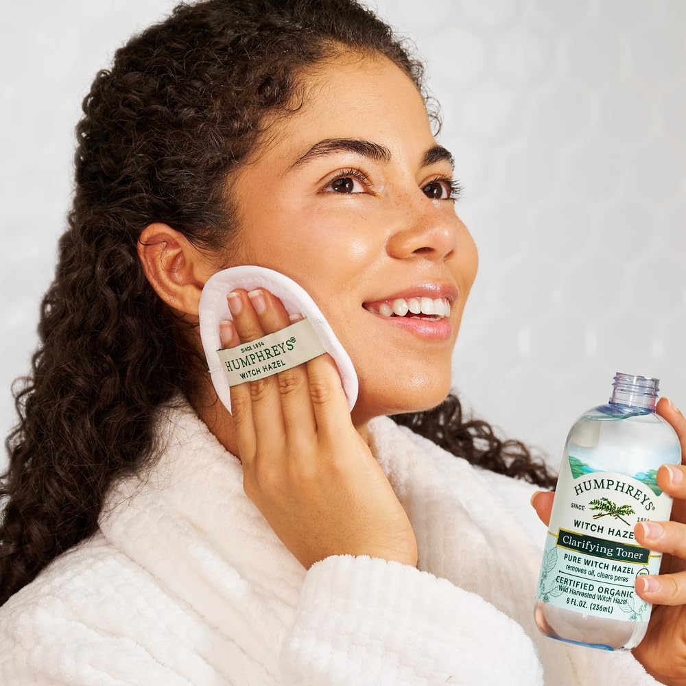 Humphreys Witch Hazel Toner with cotton ball for application