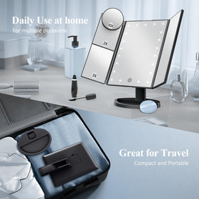 HUONUL Trifold Makeup Mirror displaying adjustable brightness