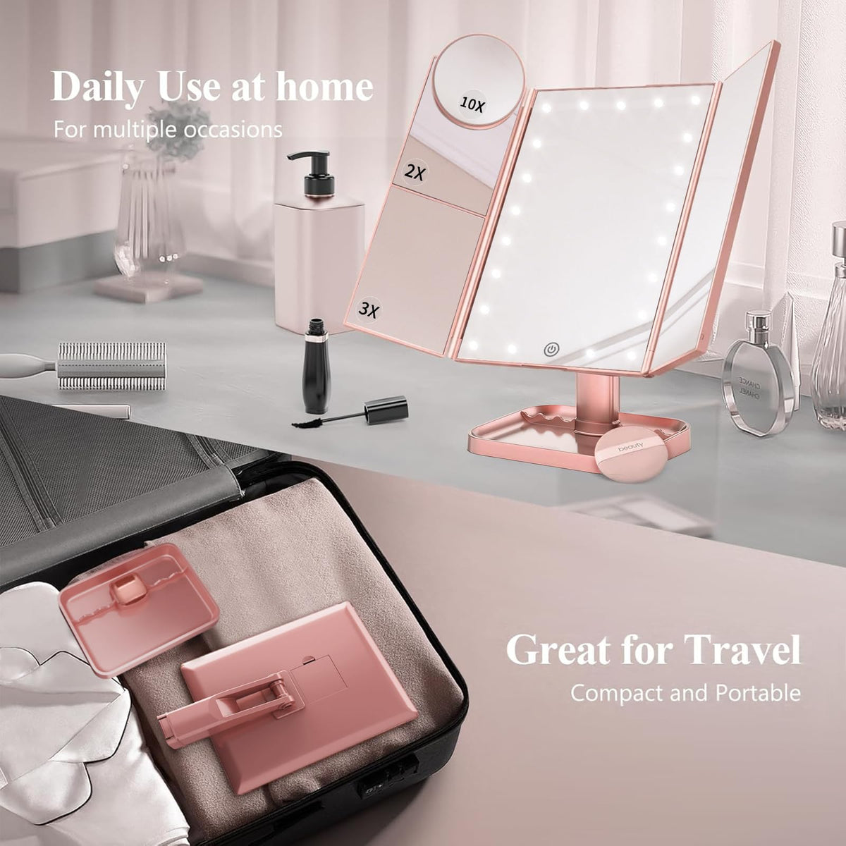 HUONUL Trifold Makeup Mirror folded for easy storage