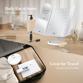 HUONUL Trifold Makeup Mirror in a well-lit vanity setting