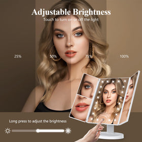 HUONUL Trifold Makeup Mirror side view with adjustable lighting