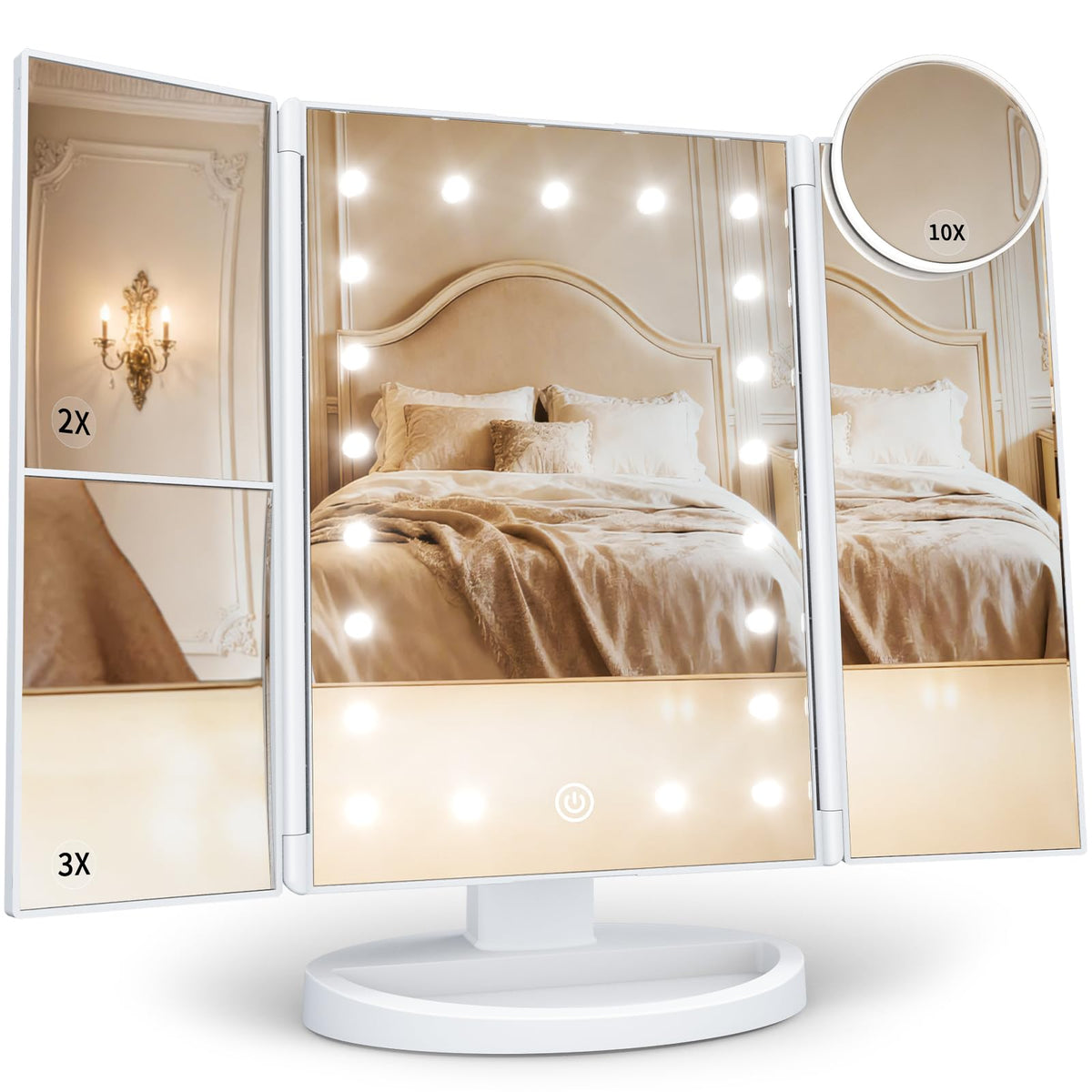 HUONUL Trifold Makeup Mirror with LED light front view